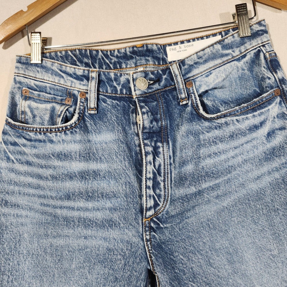 Rag & Bone Nina High Rise Ankle Cigarette Jeans Blue Acid Wash Button Fly 29
